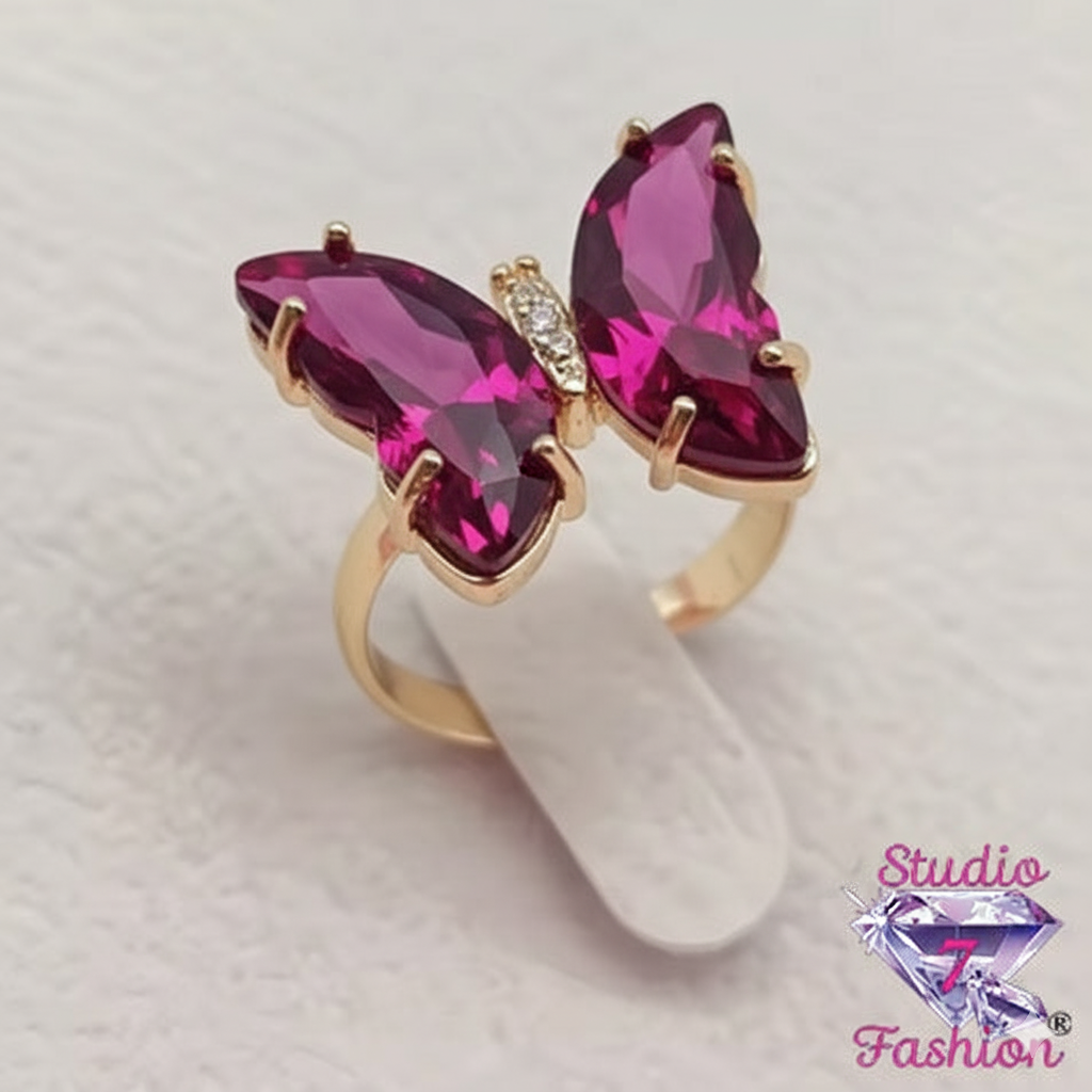 Magenta Butterfly Adjustable Ring