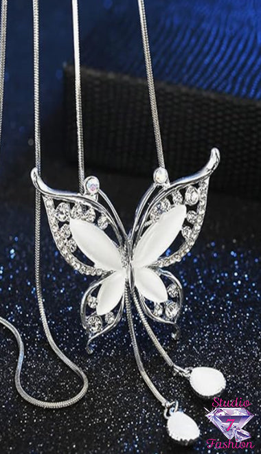 Opal Rhinestone Butterfly Necklace