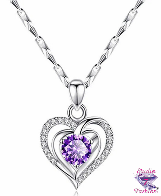 Double Heart Purple Necklace
