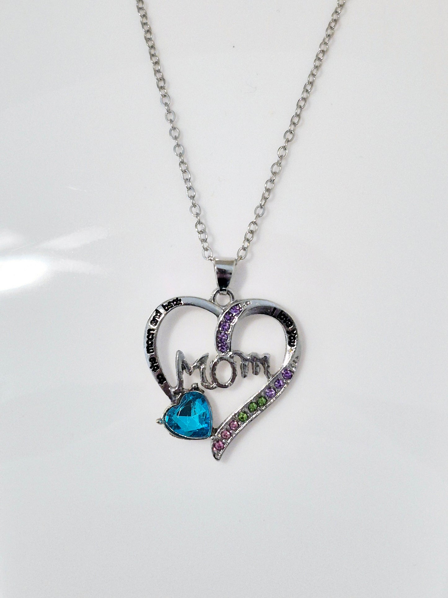 Love You to the Moon and Back Heart Necklace Blue