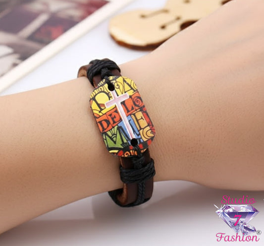Leatherette Cross Bracelet