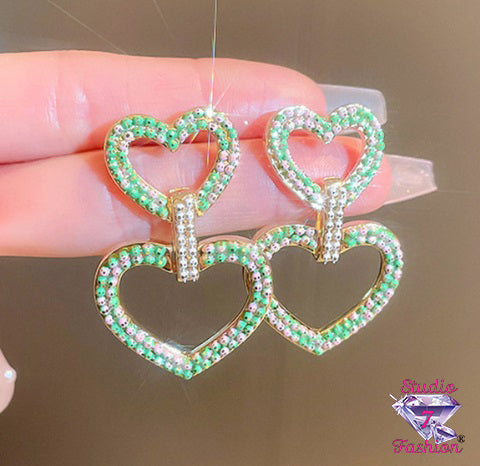 Double Heart Drop Earrings