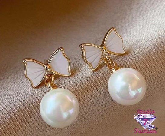 Bow and Pearl Drop Earrings