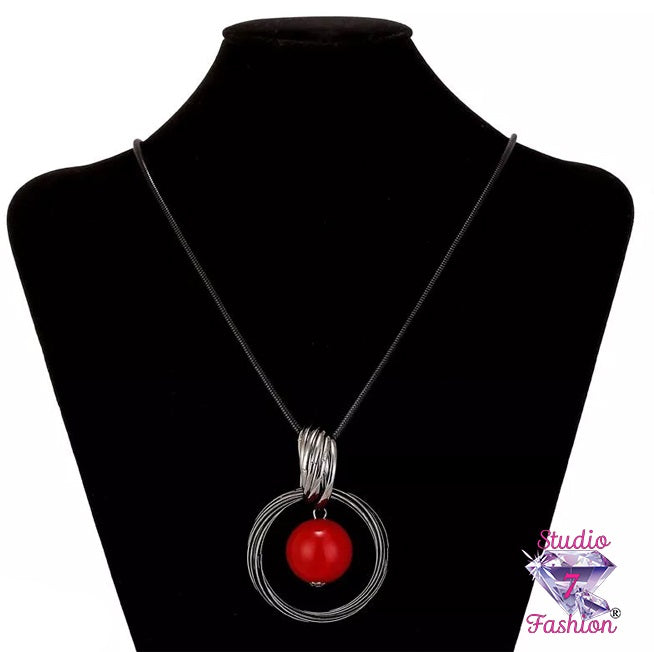 Circle and Red Sphere Necklace