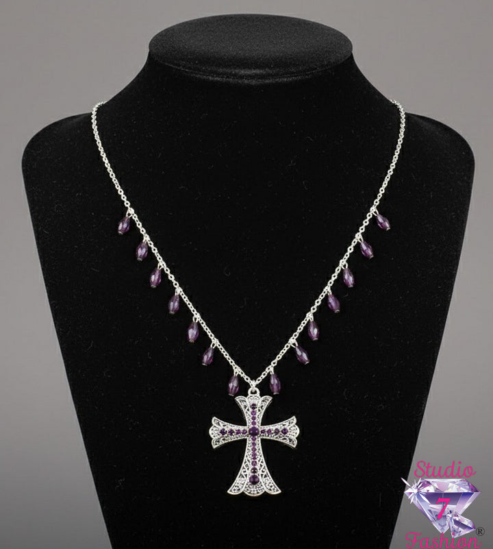 Stunning Amethyst Silver Cross Necklace