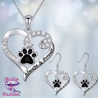 In My Heart Puppy Paw Necklace and Earring Set