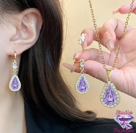 Lavender Raindrop Necklace Earring Set