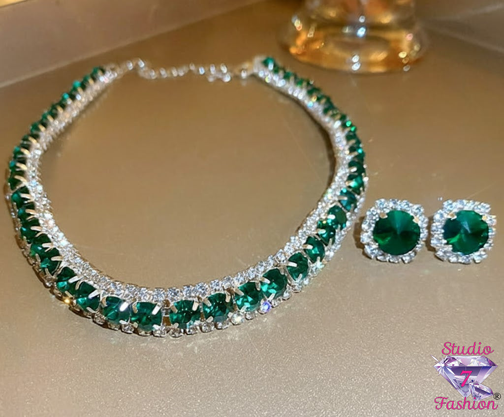 Enchanted Emerald Radiance Necklace Earring Set