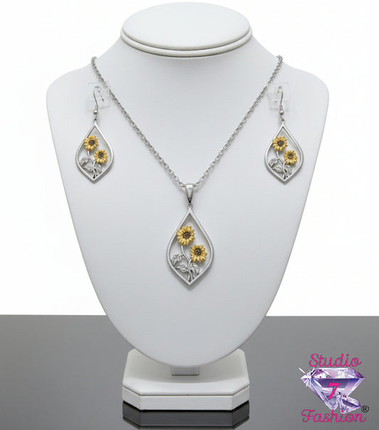 Sunflower Bloom Necklace Earring Set