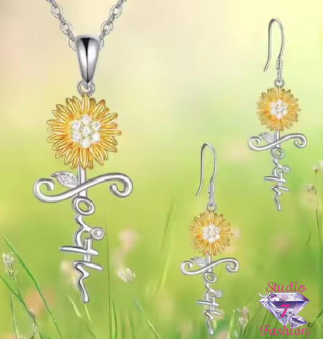 Sunflower Faith Necklace Earring Set