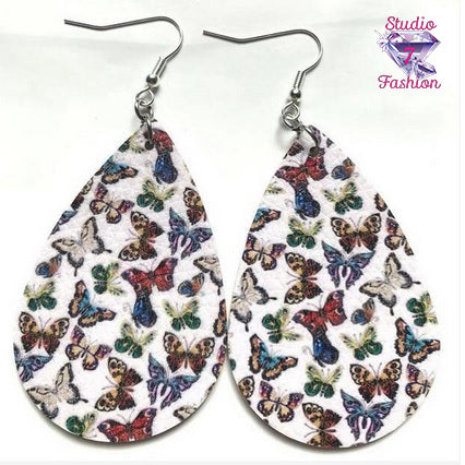 Leatherette Butterfly Pop Art Earrings