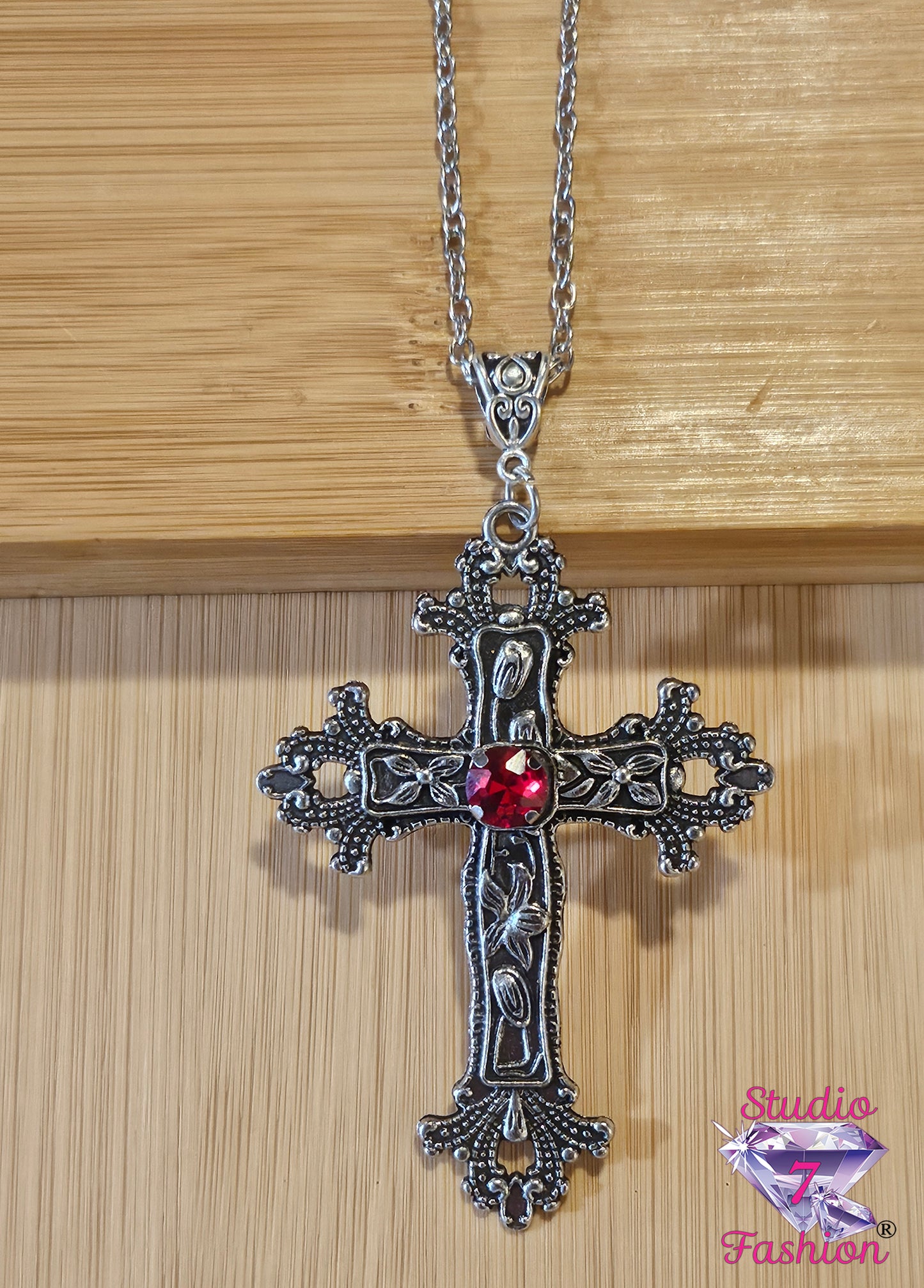 Vintage Ruby Cross Necklace