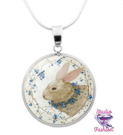 Blue Floral Bunny Necklace