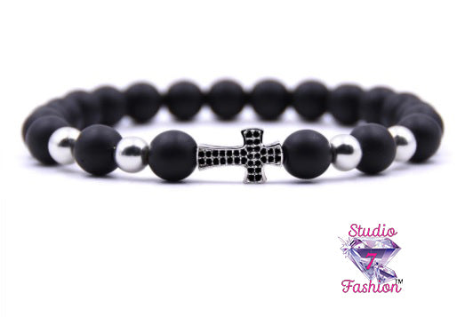 Ebony Beaded Cross Bracelet