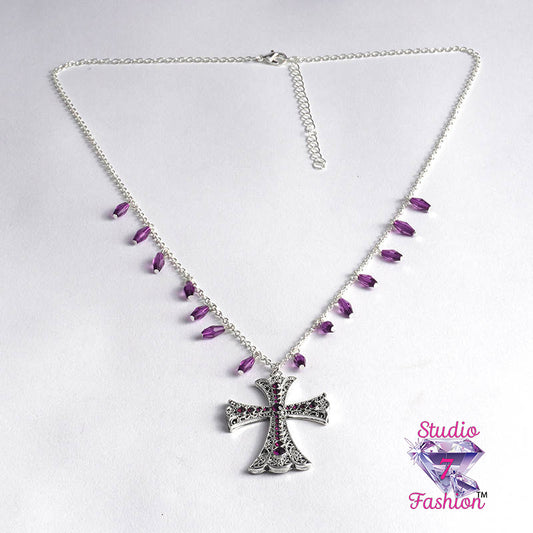 Stunning Amethyst Silver Cross Necklace