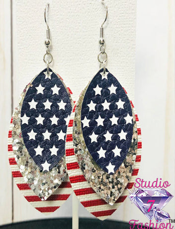 Patriotic Waterdrop Leatherette Earrings