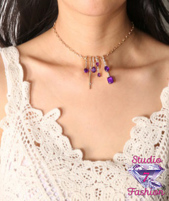 Geometric Purple Dangle Necklace