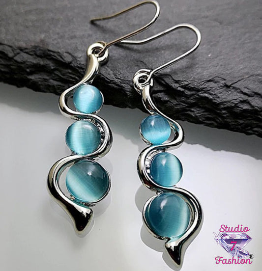 Blue Opal Spiral Earrings