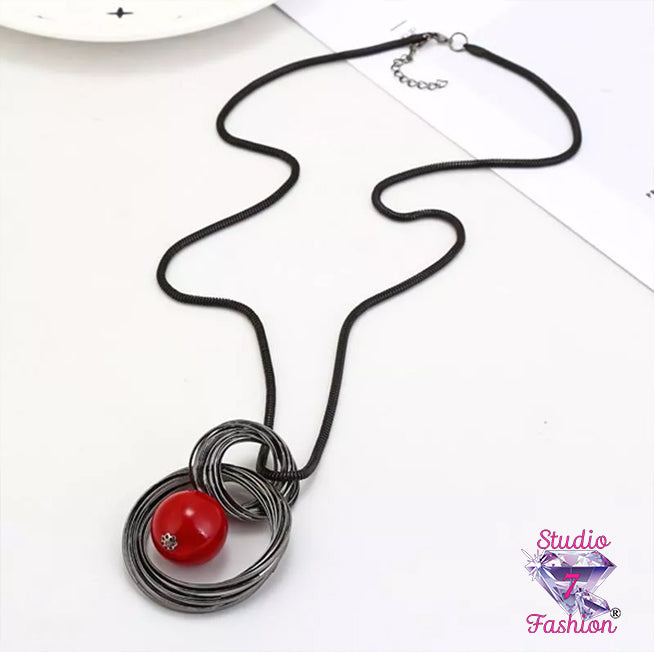 Circle and Red Sphere Necklace