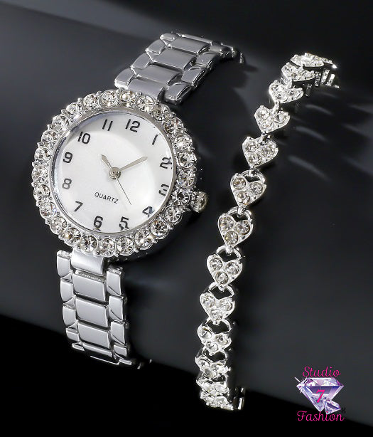 Rhinestone Love Watch and Bracelet