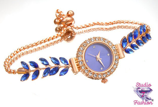 Blue Leaf Rhinestone Women's Watch