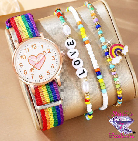 Multicolor Love Watch and Bracelets Set