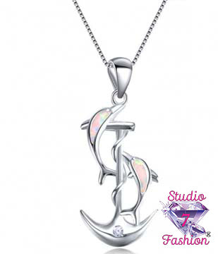 Dancing Dolphins Anchor Necklace