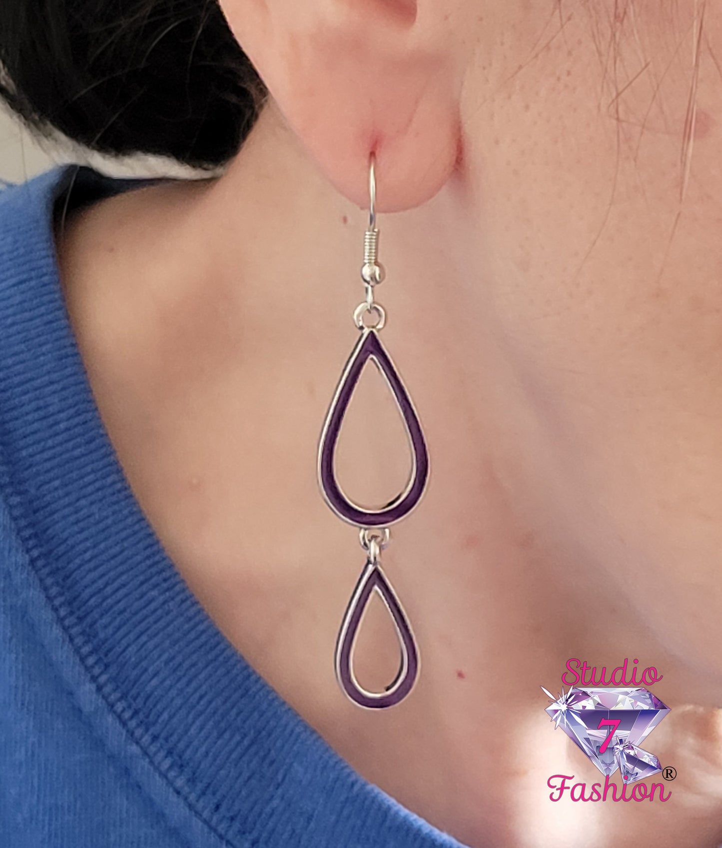 Double Teardrop Purple Earrings