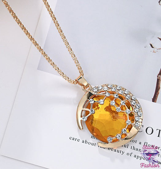 Marquise-Cut Amber Rhinestone Necklace