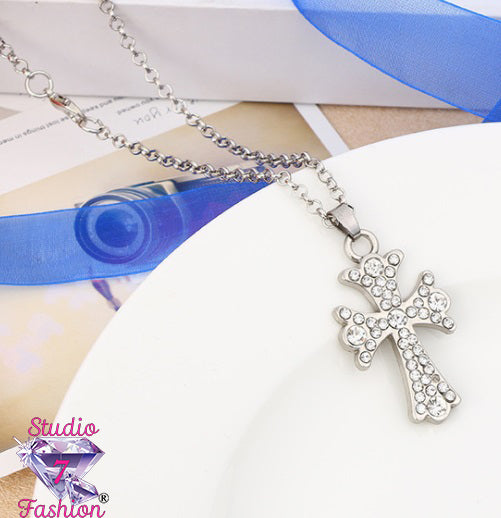 Many Rhinestones Silver Cross