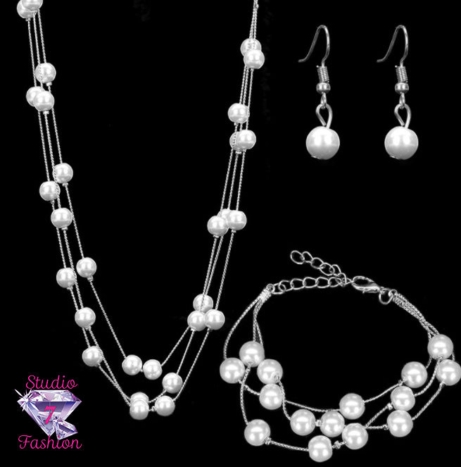 Freeform Pearl Necklace Earring Bracelet Set