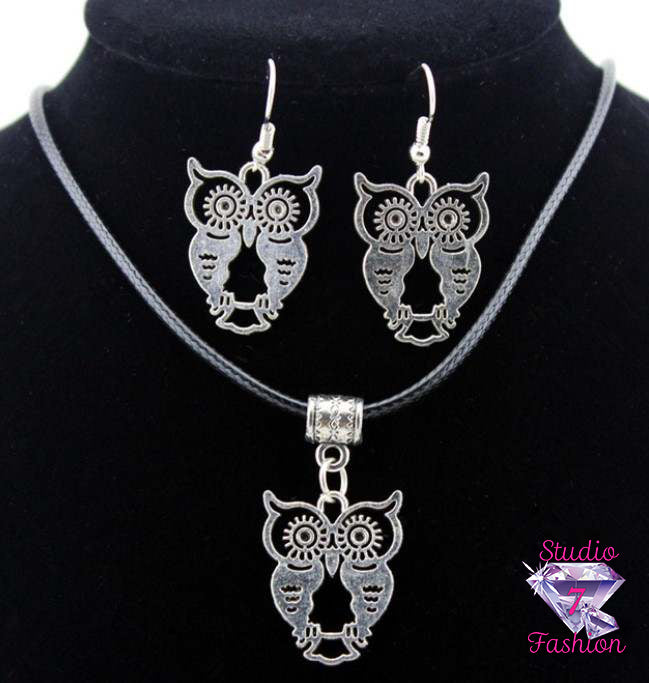 Designer Owl Necklace Earring Set