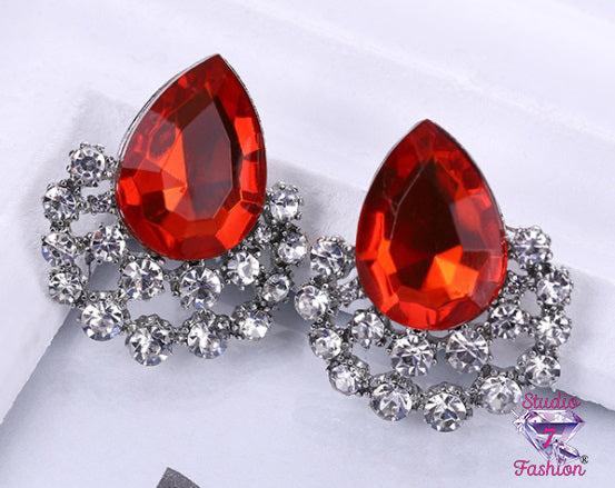 Brilliant Ruby and Rhinestone Earrings