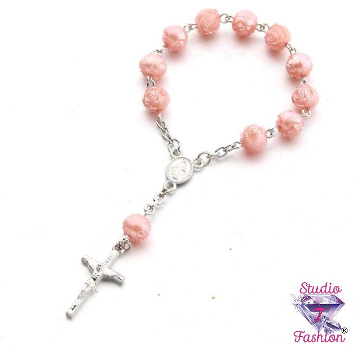 Children's Pink Pearlescent Rosary Bracelet