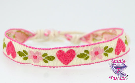 Heart and Floral Fabric Bracelet