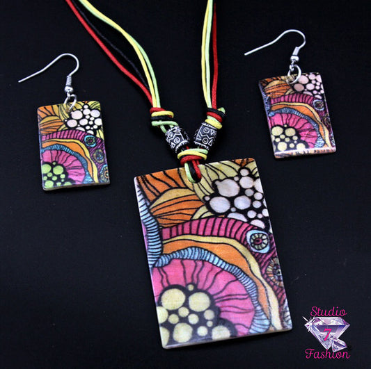 Modern Art Necklace Earring Set