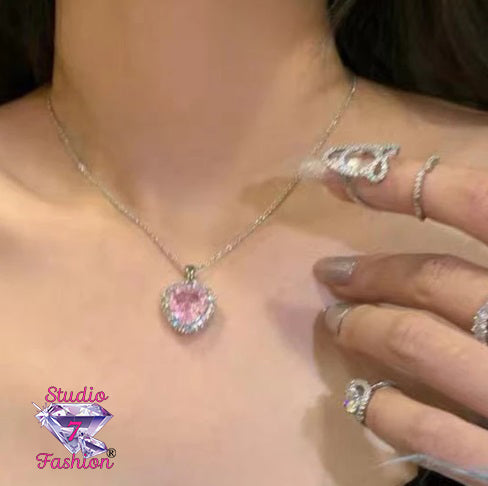 Pink Heart Rhinestone Necklace