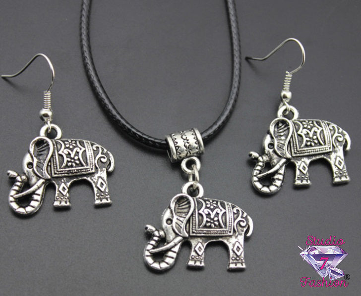 Boho Elephant Necklace Earring Set