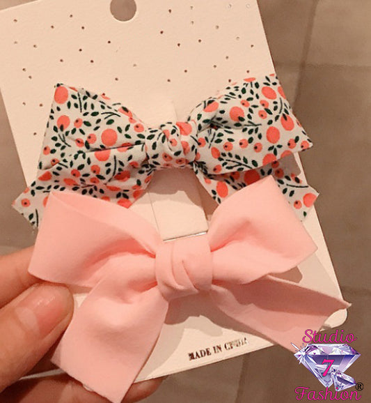 Print and Pink Bowtie Hair Clips