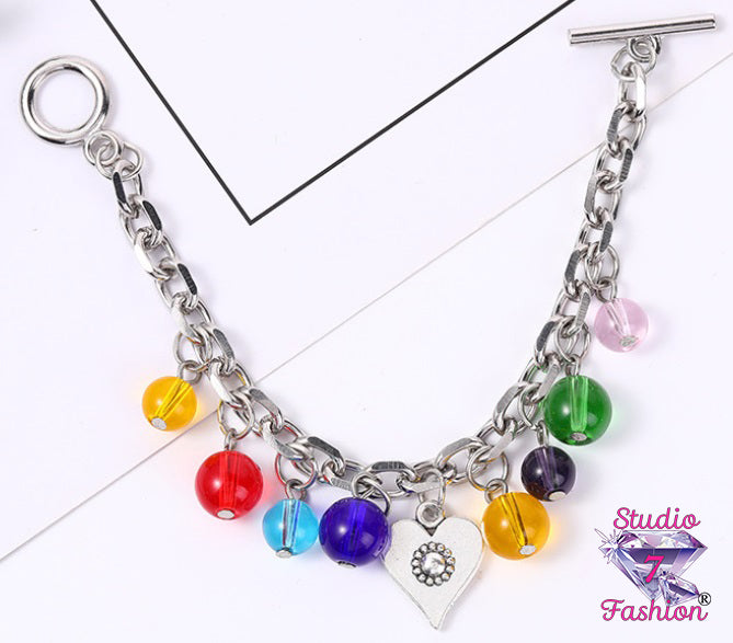 Multi-color Beads Heart Bracelet