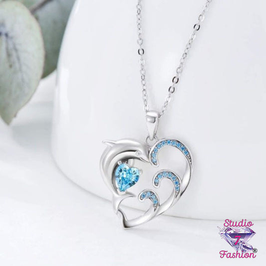 Dolphin Sapphire Heart Necklace