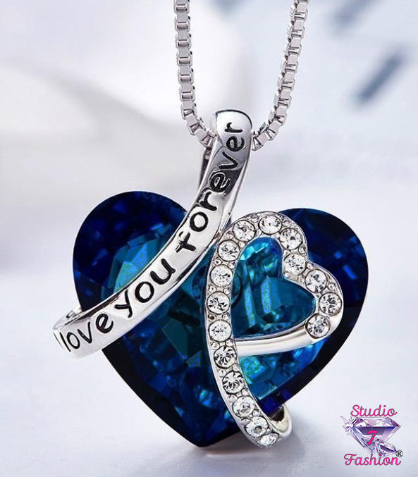 Forever Love Double Heart Ice Blue Necklace