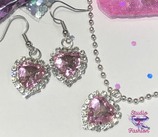 Pink Rhinestones Heart Set