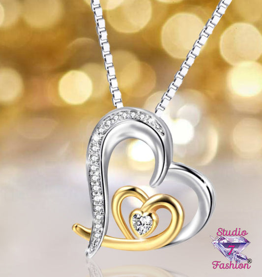 Heart in Heart Silver Gold Necklace