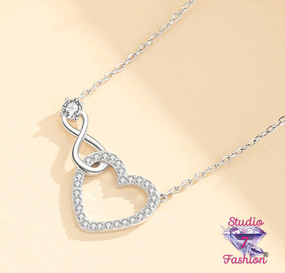 Infinity Rhinestone Heart Necklace