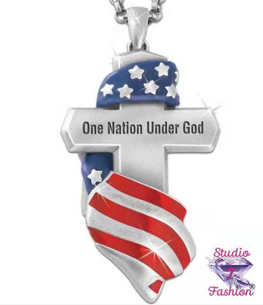 Patriotic One Nation Cross Necklace