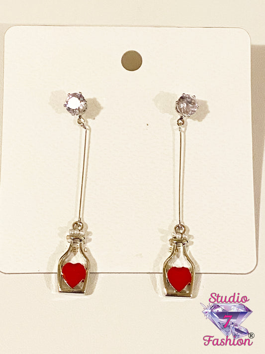 Heart in a Bottle Earrings Red