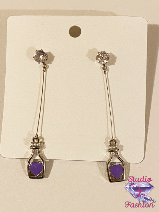 Heart in a Bottle Earrings Purple