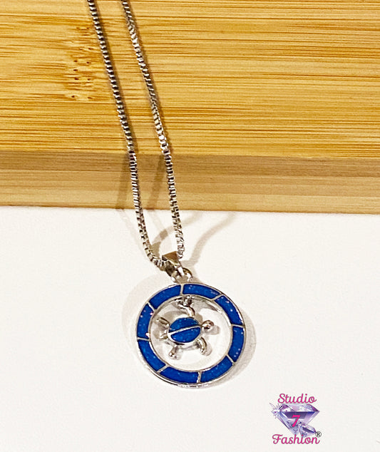 Blue Shell Turtle Necklace