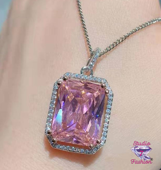 Pink Gem-cut Rhinestone Necklace